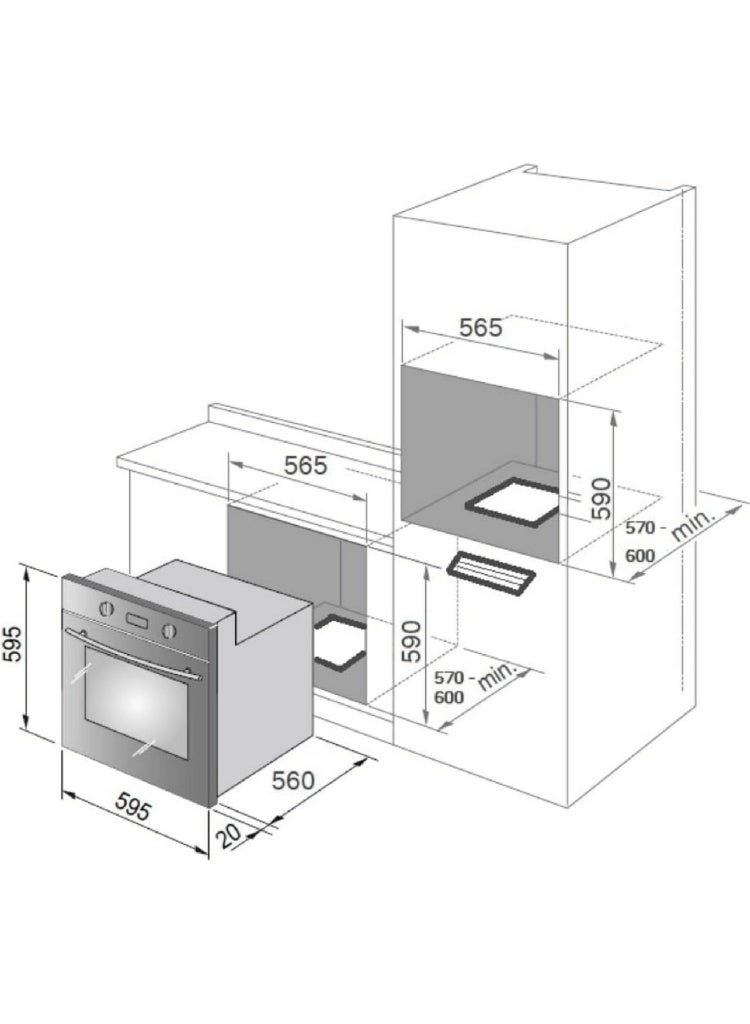 يونيون إير فرن غاز بيلت ان 60 سم 70 لتر ديجيتال بالشواية والمروحة استانلس ستيل يونيون اير - Image 5